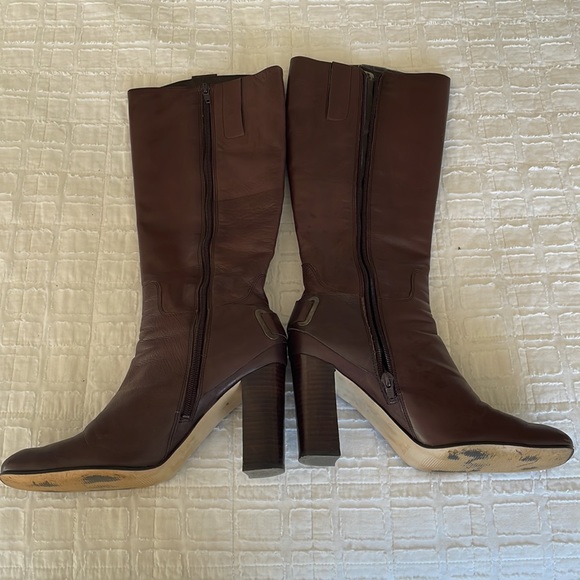 Vintage Nine West Leather size 9 tall boots 4 inch heel inside zipper buckle - Picture 3 of 8